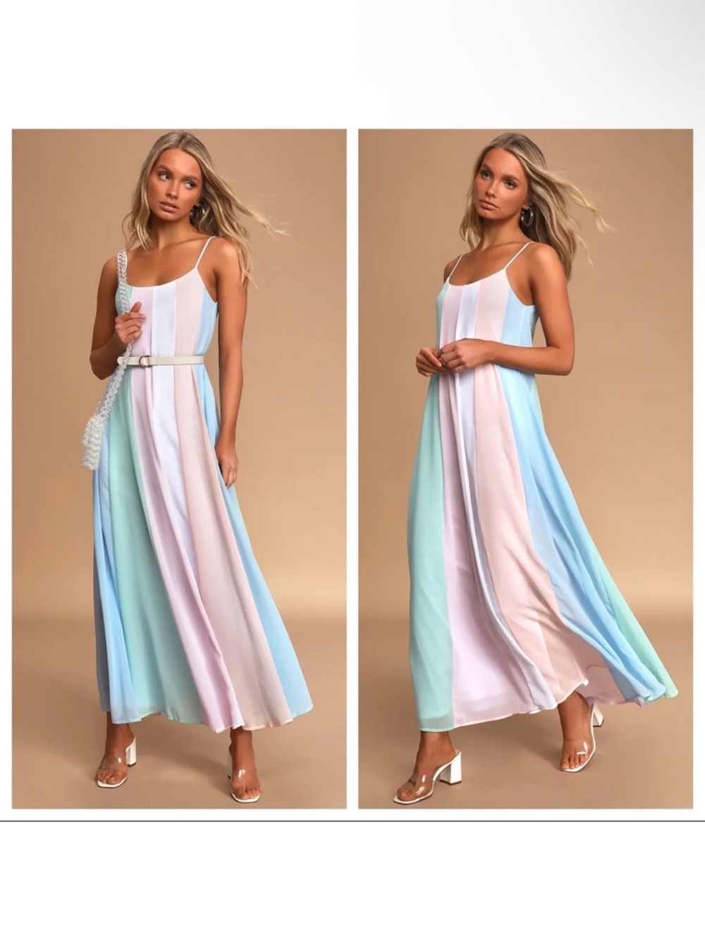 LULUS Days to Remember Light Blue Multi Striped Maxi Dress